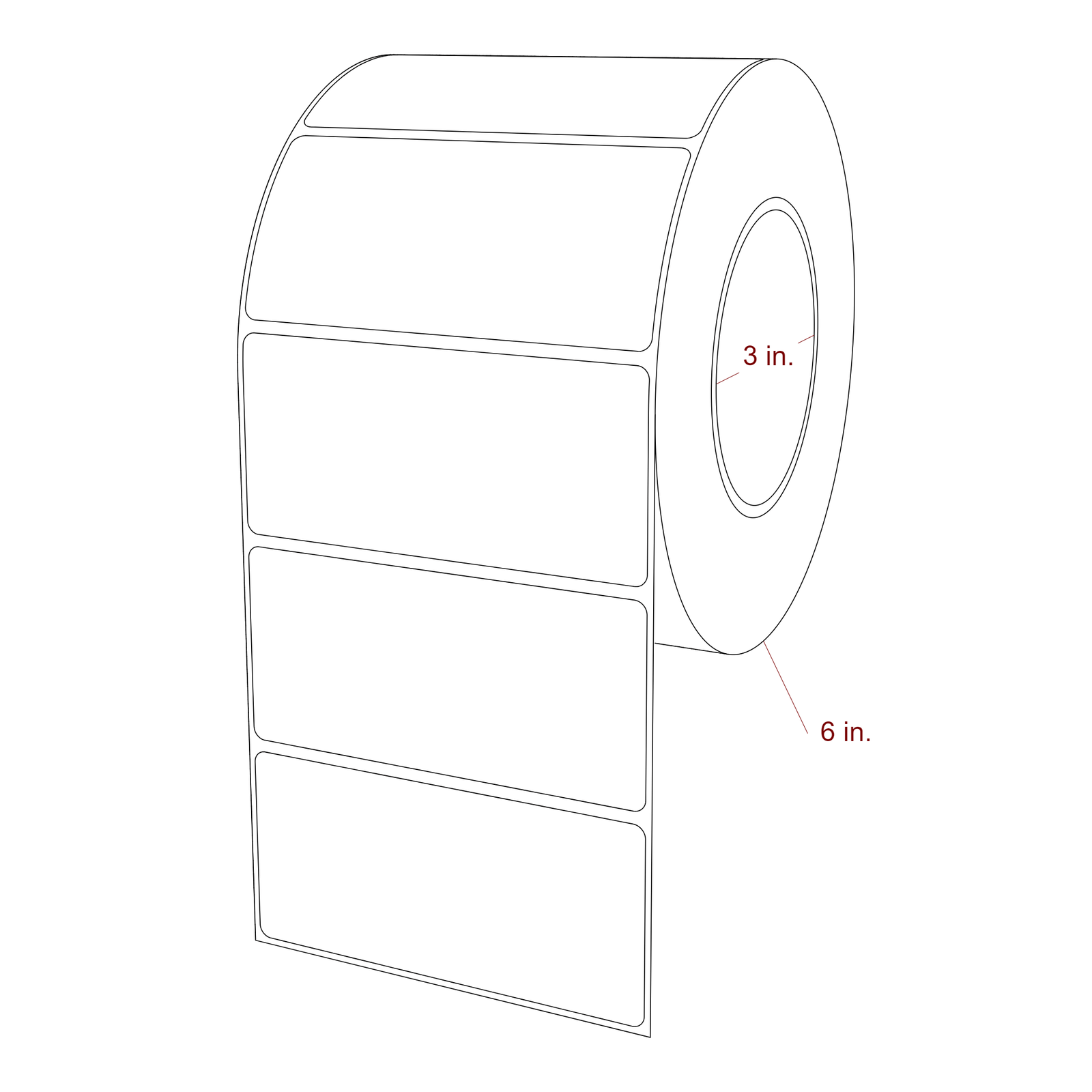 4.25 Inch x 2 Inch Rectangle Inkjet Label Roll - 3 Inch Core - 6 Inch Roll OD - 3D Perspective