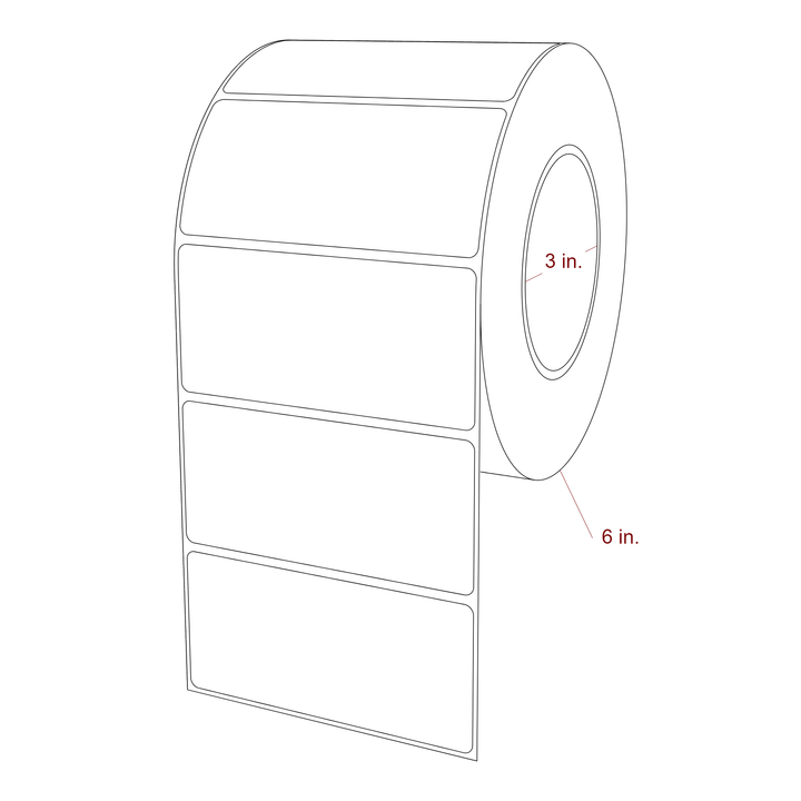 4.25 Inch x 2 Inch Rectangle Inkjet Label Roll - 3 Inch Core - 6 Inch Roll OD - 3D Perspective