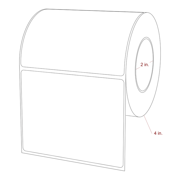 4.25 Inch x 3.25 Inch Rectangle Inkjet Label Roll - 2 Inch Core - 4 Inch Roll OD - 3D Perspective