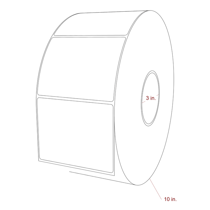4.25 Inch x 3.25 Inch Rectangle Inkjet Label Roll - 3 Inch Core - 10 Inch Roll OD - 3D Perspective