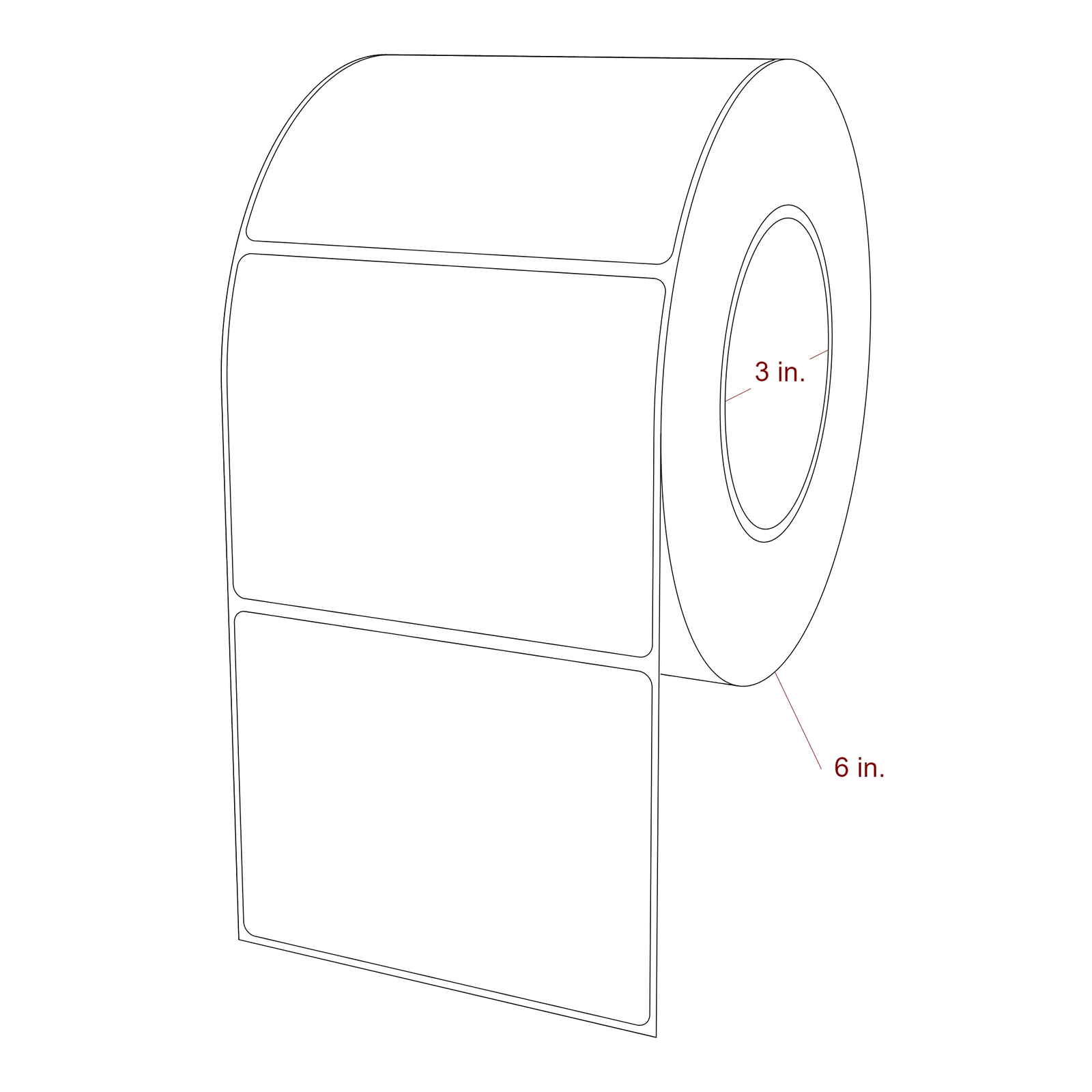 4.25 Inch x 3.25 Inch Rectangle Inkjet Label Roll - 3 Inch Core - 6 Inch Roll OD - 3D Perspective