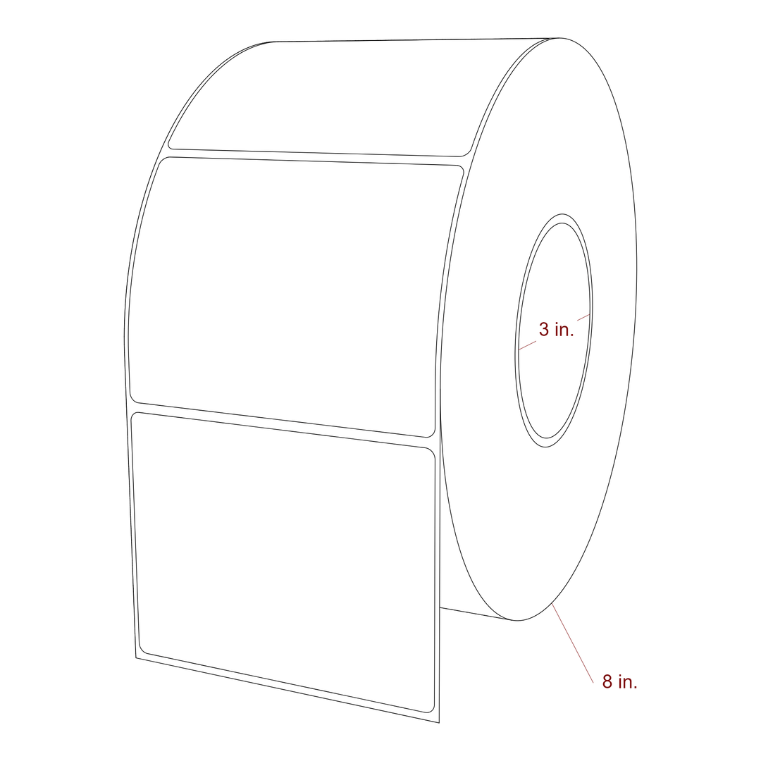 4.25 Inch x 3.25 Inch Rectangle Inkjet Label Roll - 3 Inch Core - 8 Inch Roll OD - 3D Perspective