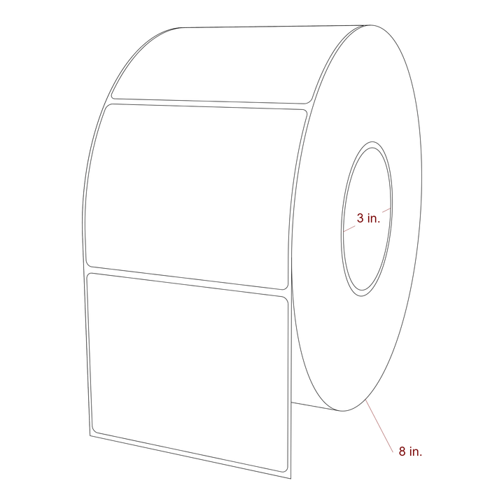 4.25 Inch x 3.25 Inch Rectangle Inkjet Label Roll - 3 Inch Core - 8 Inch Roll OD - 3D Perspective
