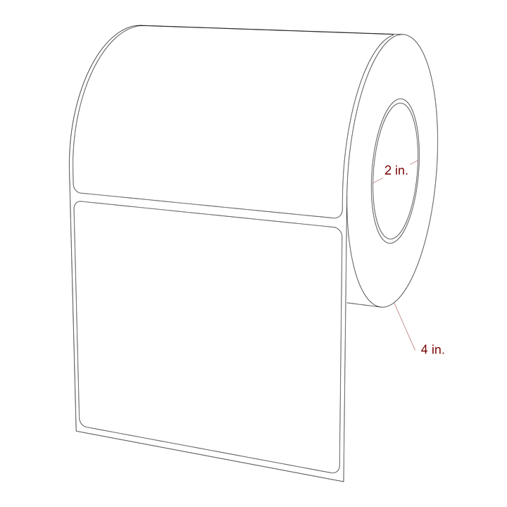 4.25 Inch x 3.5 Inch Rectangle Inkjet Label Roll - 2 Inch Core - 4 Inch Roll OD - 3D Perspective