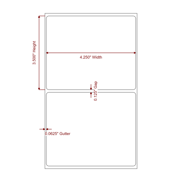 4.25 Inch x 3.5 Inch Rectangle Inkjet Label Roll - 2D Drawing