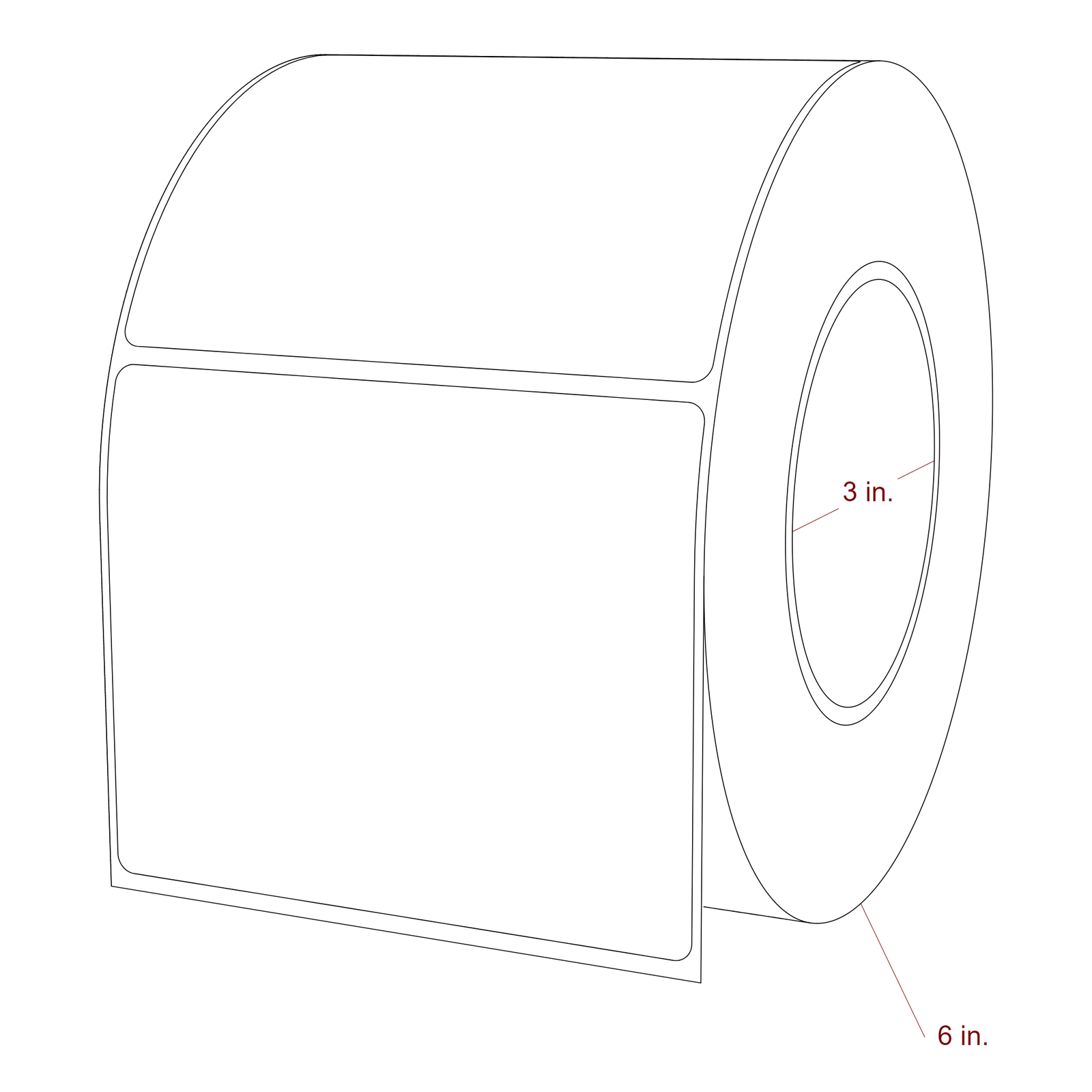 4.25 Inch x 3.5 Inch Rectangle Inkjet Label Roll - 3 Inch Core - 6 Inch Roll OD - 3D Perspective