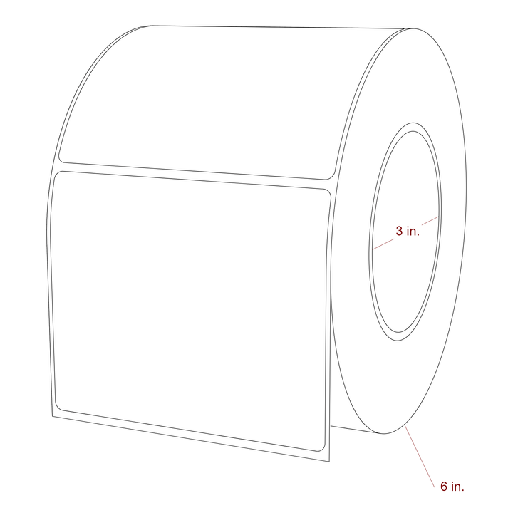 4.25 Inch x 3.5 Inch Rectangle Inkjet Label Roll - 3 Inch Core - 6 Inch Roll OD - 3D Perspective