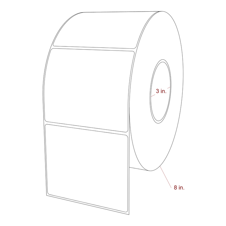 4.25 Inch x 3.5 Inch Rectangle Inkjet Label Roll - 3 Inch Core - 8 Inch Roll OD - 3D Perspective
