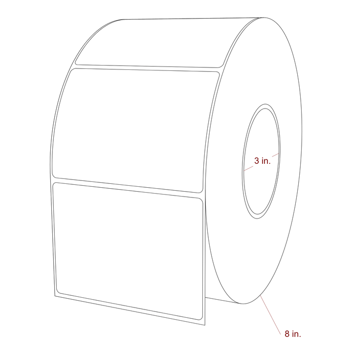 4.25 Inch x 3 Inch Rectangle Inkjet Label Roll - 3 Inch Core - 8 Inch Roll OD - 3D Perspective