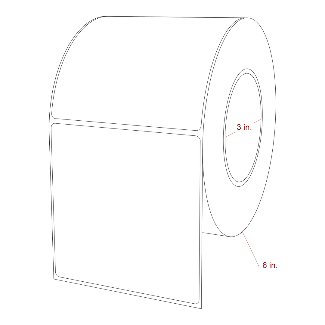 4.25 Inch x 4.25 Inch Rectangle Inkjet Label Roll - 3 Inch Core - 6 Inch Roll OD - 3D Perspective