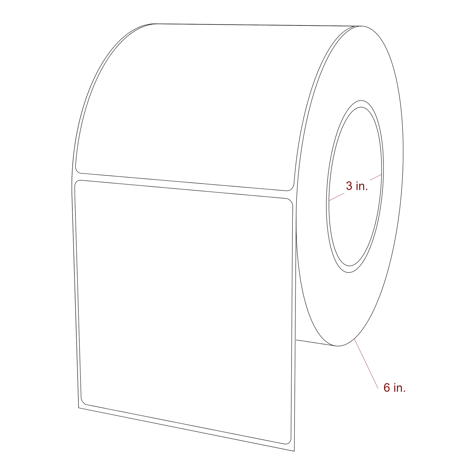 4.25 Inch x 4.25 Inch Rectangle Inkjet Label Roll - 3 Inch Core - 6 Inch Roll OD - 3D Perspective
