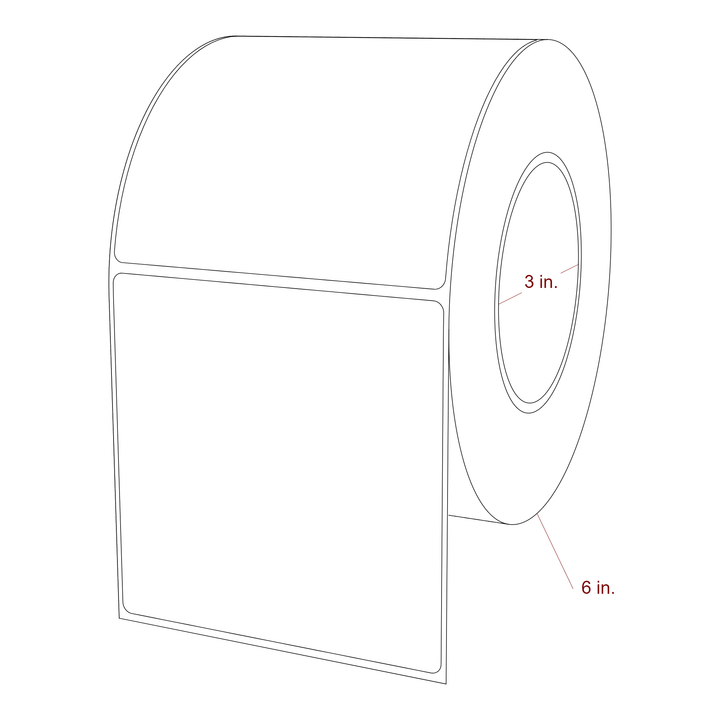 4.25 Inch x 4.25 Inch Rectangle Inkjet Label Roll - 3 Inch Core - 6 Inch Roll OD - 3D Perspective