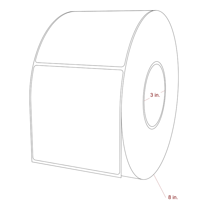 4.25 Inch x 4.25 Inch Rectangle Inkjet Label Roll - 3 Inch Core - 8 Inch Roll OD - 3D Perspective