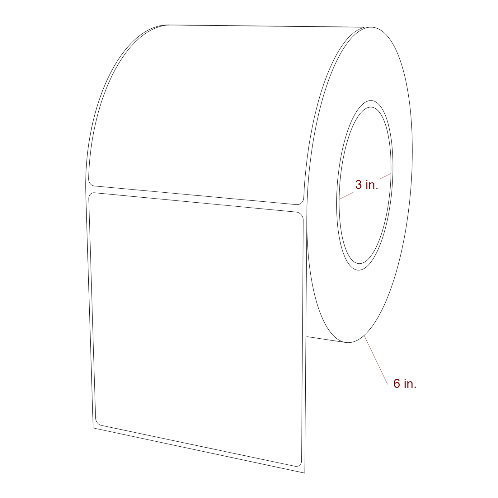 4.25 Inch x 4.5 Inch Rectangle Inkjet Label Roll - 3 Inch Core - 6 Inch Roll OD - 3D Perspective