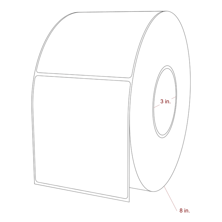 4.25 Inch x 4.5 Inch Rectangle Inkjet Label Roll - 3 Inch Core - 8 Inch Roll OD - 3D Perspective