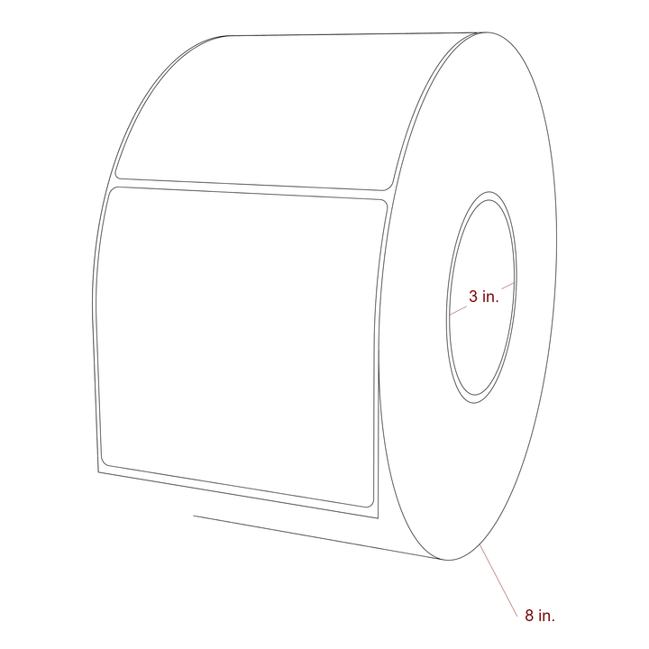 4.25 Inch x 4 Inch Rectangle Inkjet Label Roll - 3 Inch Core - 8 Inch Roll OD - 3D Perspective