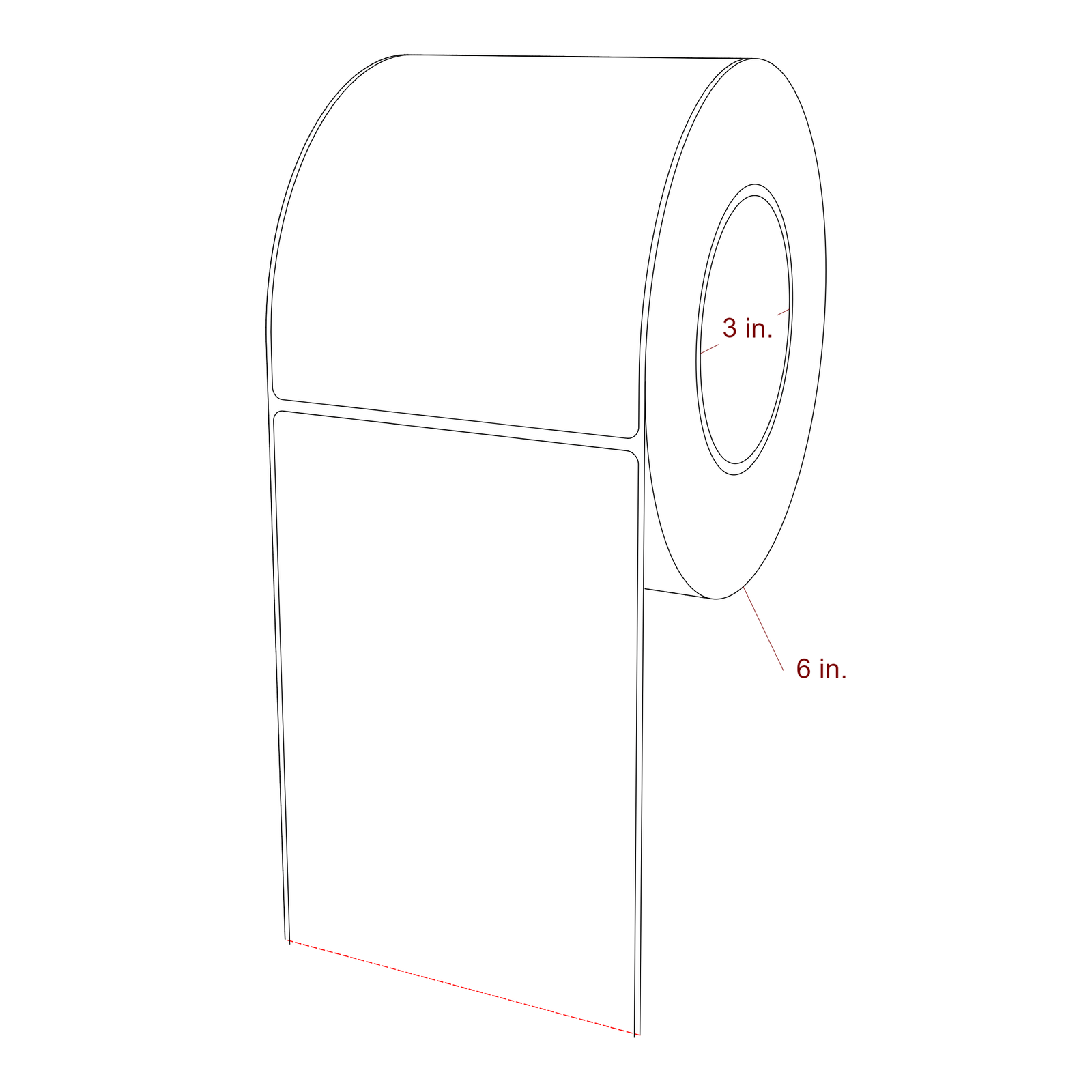 4.25 Inch x 5.25 Inch Rectangle Inkjet Label Roll - 3 Inch Core - 6 Inch Roll OD - 3D Perspective