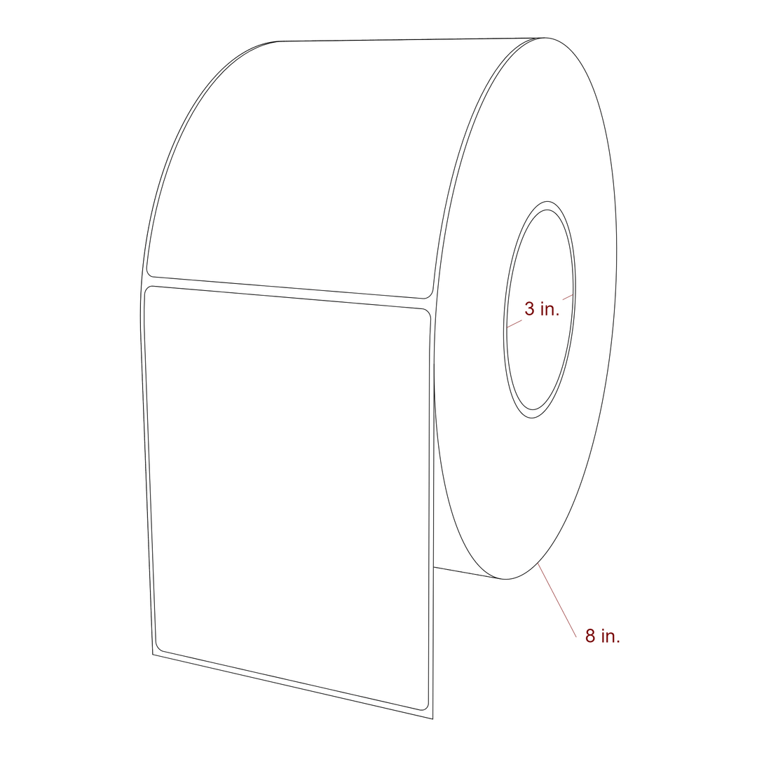 4.25 Inch x 5.25 Inch Rectangle Inkjet Label Roll - 3 Inch Core - 8 Inch Roll OD - 3D Perspective