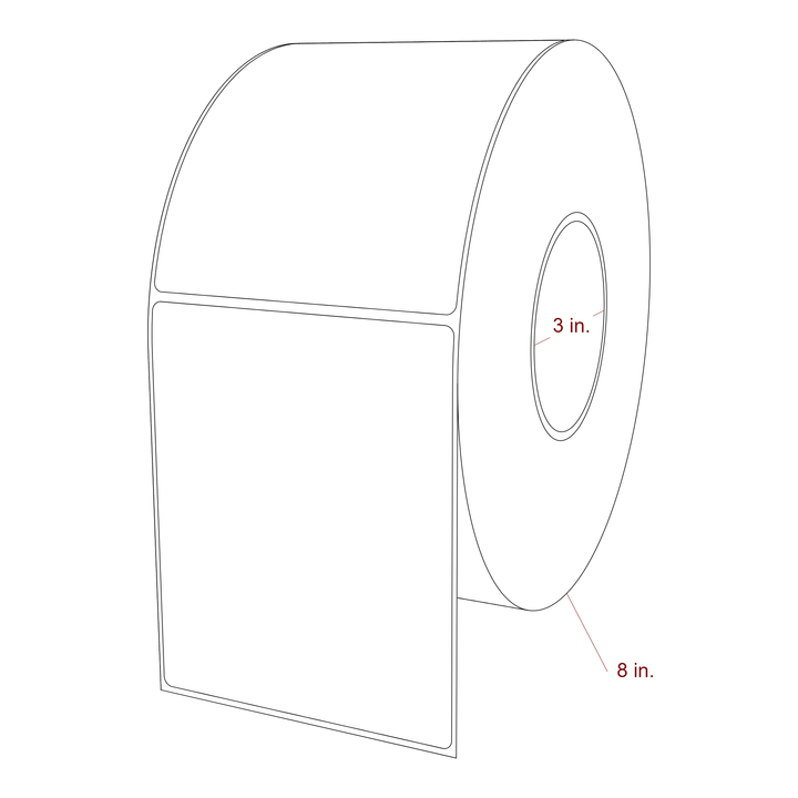 4.25 Inch x 5.25 Inch Rectangle Inkjet Label Roll - 3 Inch Core - 8 Inch Roll OD - 3D Perspective