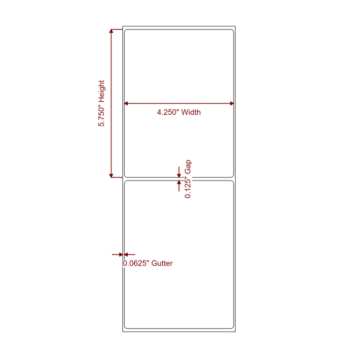 4.25 Inch x 5.75 Inch Rectangle Inkjet Label Roll - 2D Drawing
