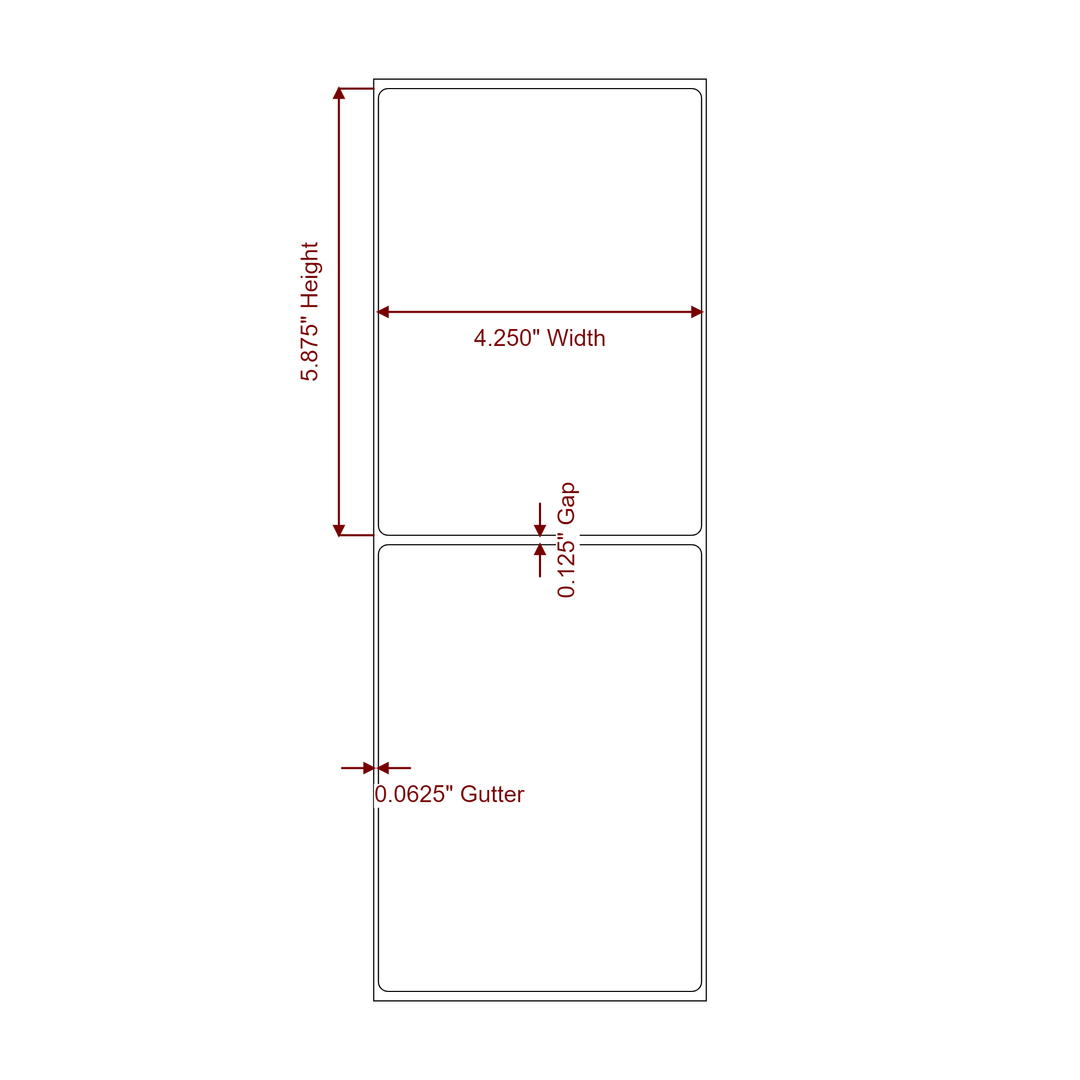 4.25 Inch x 5.875 Inch Rectangle Inkjet Label Roll - 2D Drawing