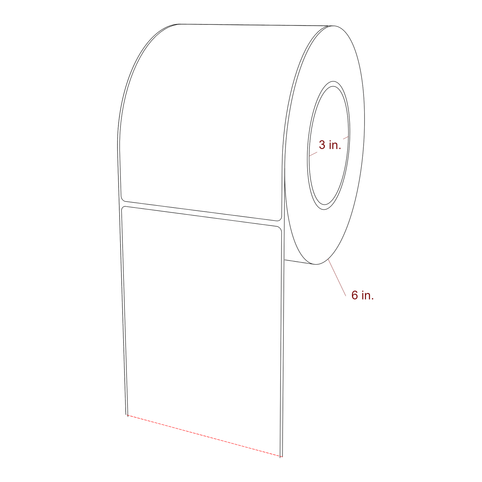 4.25 Inch x 5.875 Inch Rectangle Inkjet Label Roll - 3 Inch Core - 6 Inch Roll OD - 3D Perspective