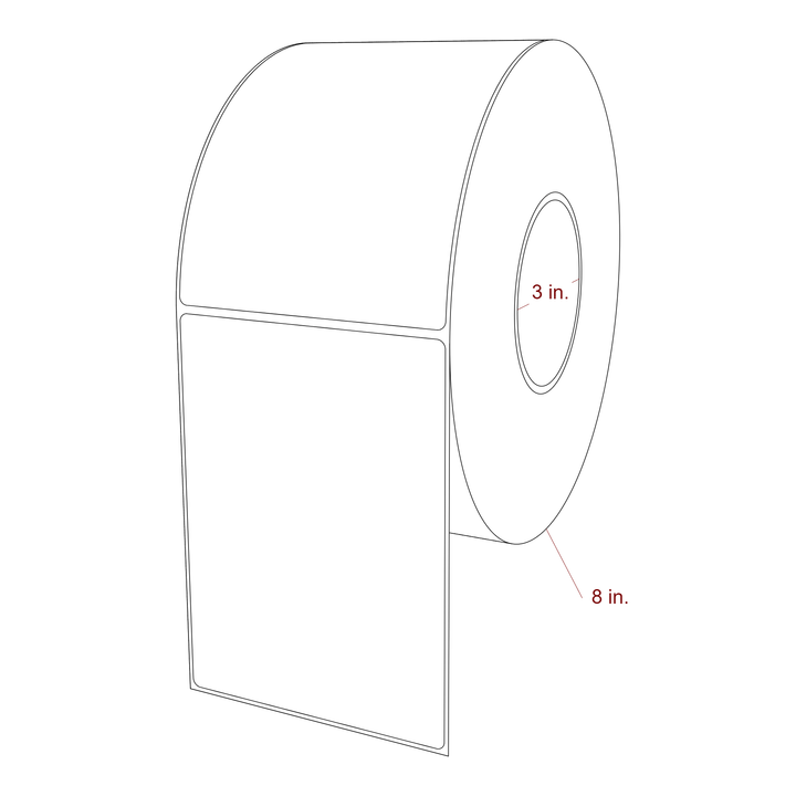 4.25 Inch x 5.875 Inch Rectangle Inkjet Label Roll - 3 Inch Core - 8 Inch Roll OD - 3D Perspective