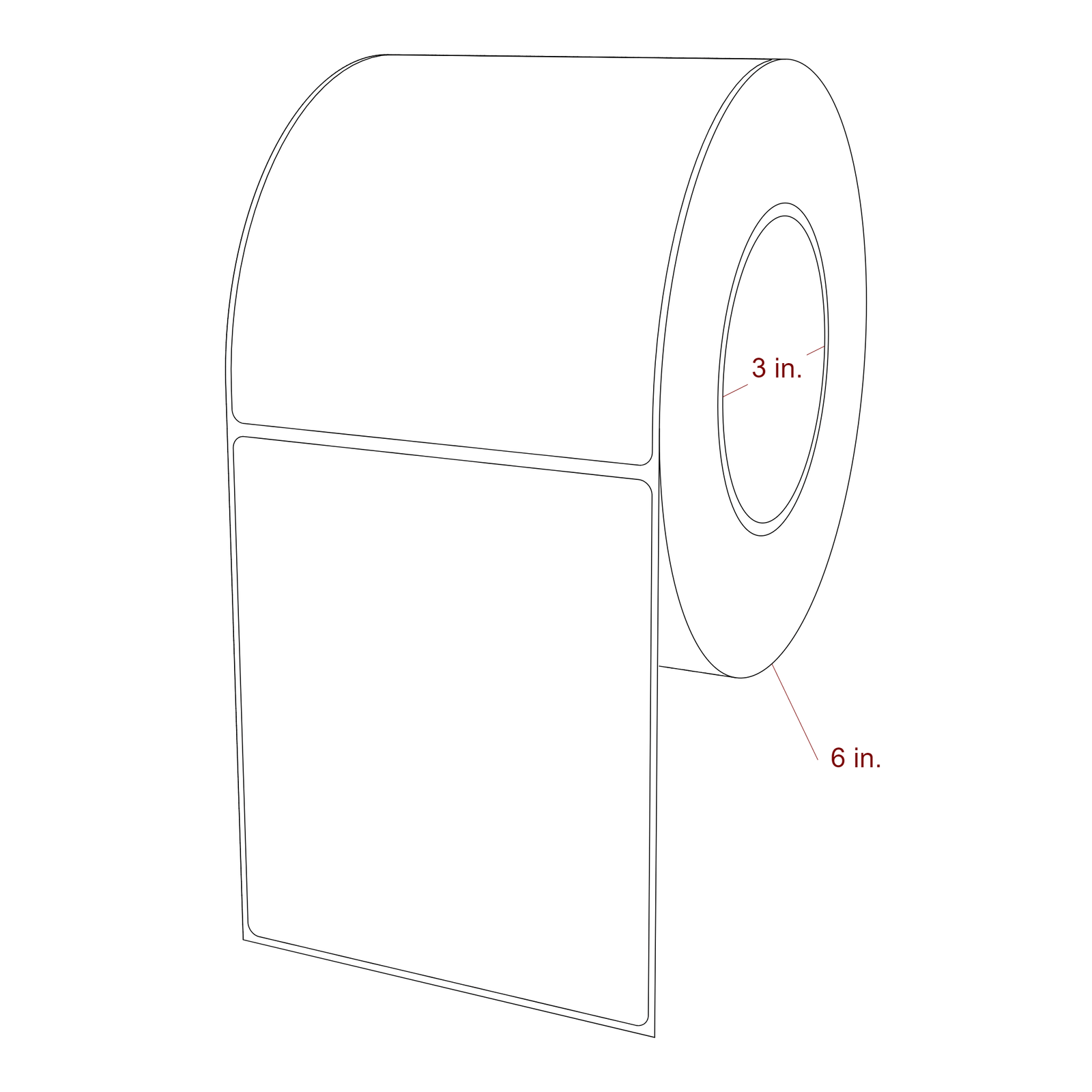 4.25 Inch x 5 Inch Rectangle Inkjet Label Roll - 3 Inch Core - 6 Inch Roll OD - 3D Perspective