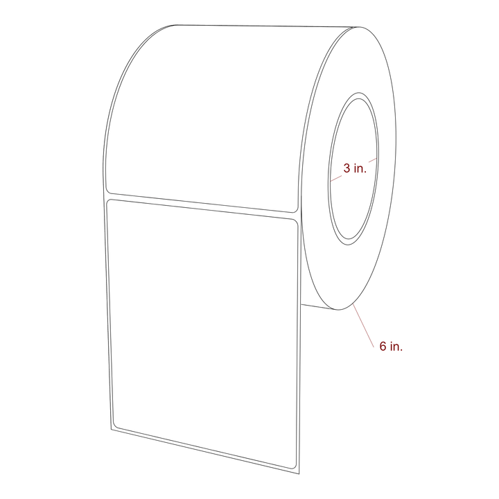 4.25 Inch x 5 Inch Rectangle Inkjet Label Roll - 3 Inch Core - 6 Inch Roll OD - 3D Perspective
