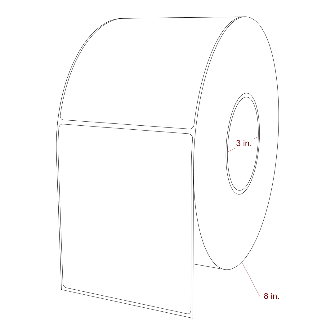 4.25 Inch x 5 Inch Rectangle Inkjet Label Roll - 3 Inch Core - 8 Inch Roll OD - 3D Perspective