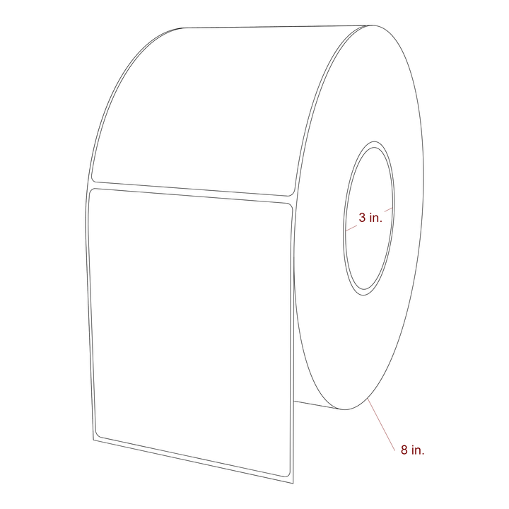 4.25 Inch x 5 Inch Rectangle Inkjet Label Roll - 3 Inch Core - 8 Inch Roll OD - 3D Perspective