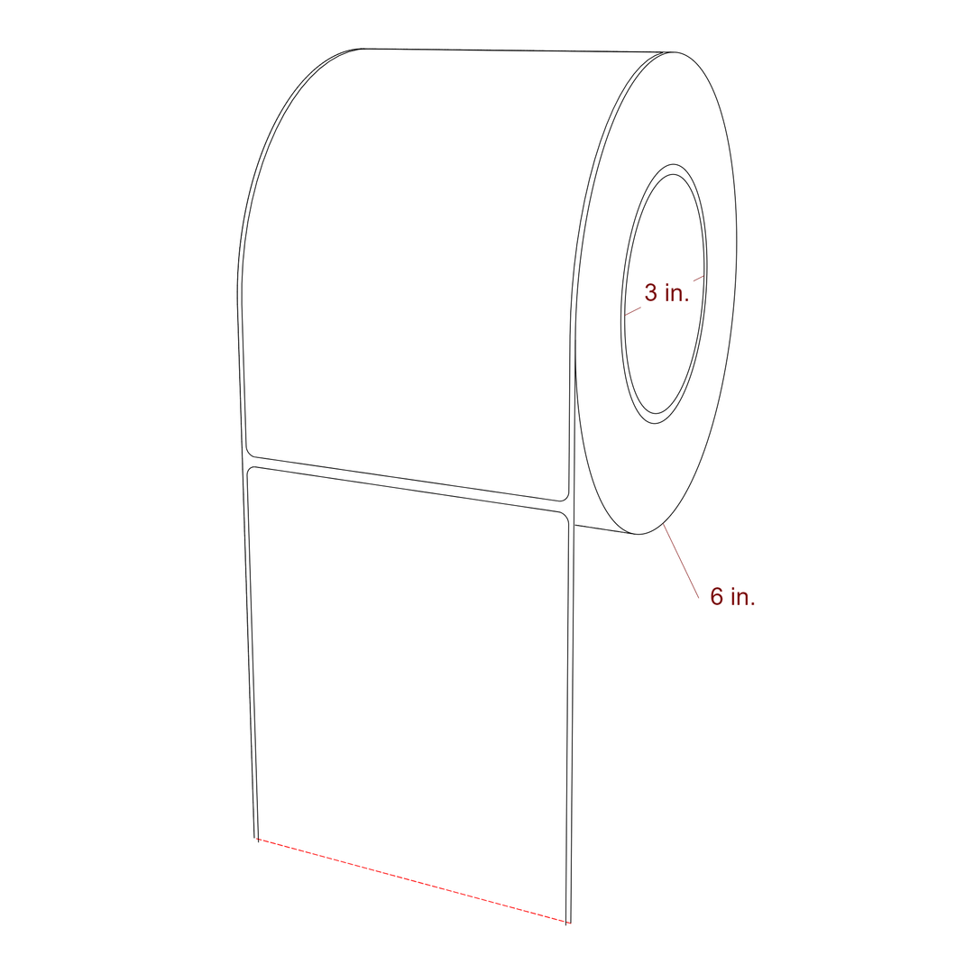 4.25 Inch x 6.5 Inch Rectangle Inkjet Label Roll - 3 Inch Core - 6 Inch Roll OD - 3D Perspective