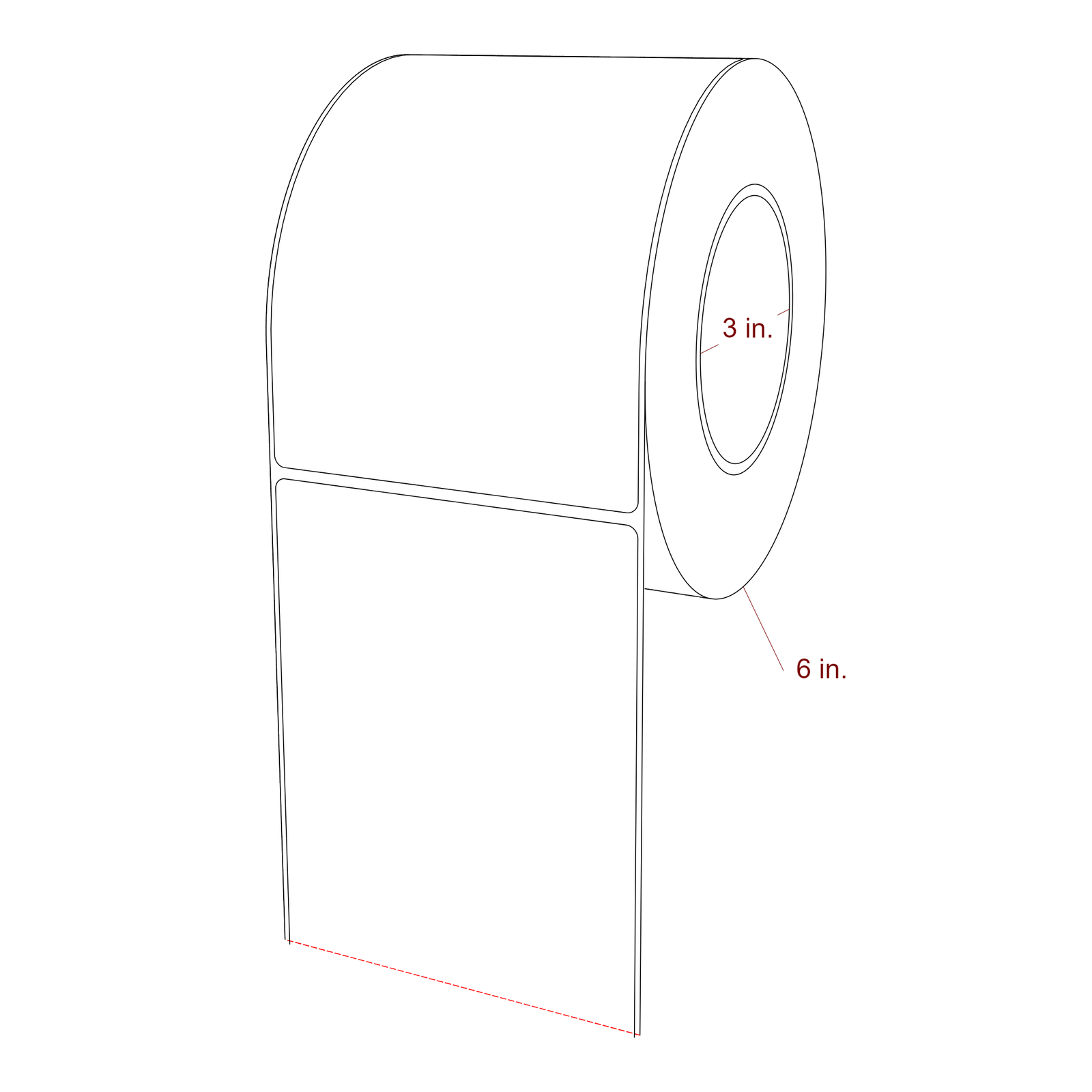 4.25 Inch x 6 Inch Rectangle Inkjet Label Roll - 3 Inch Core - 6 Inch Roll OD - 3D Perspective