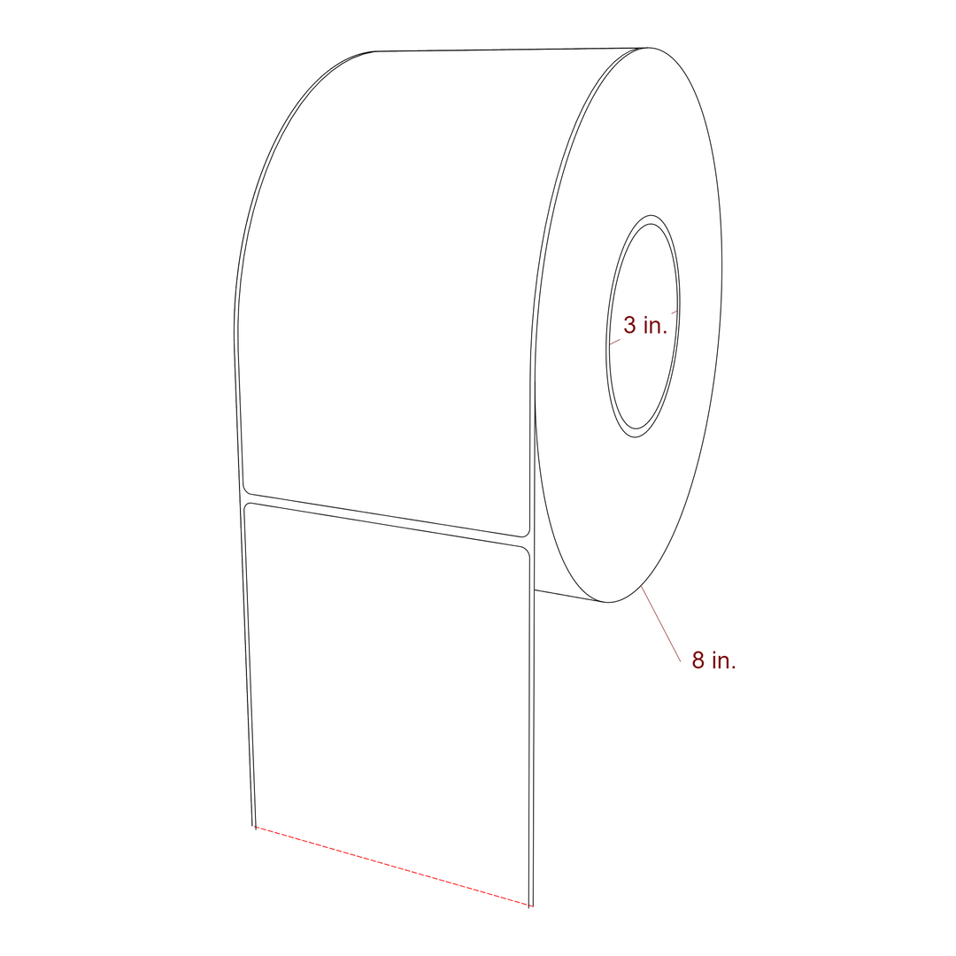 4.25 Inch x 8 Inch Rectangle Inkjet Label Roll - 3 Inch Core - 8 Inch Roll OD - 3D Perspective