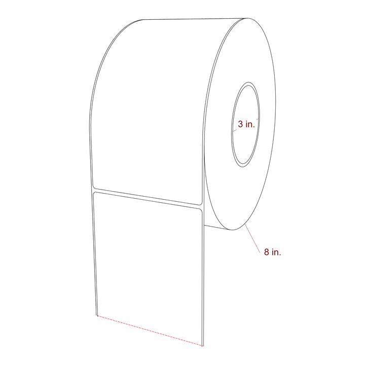 4.25 Inch x 8 Inch Rectangle Inkjet Label Roll - 3 Inch Core - 8 Inch Roll OD - 3D Perspective