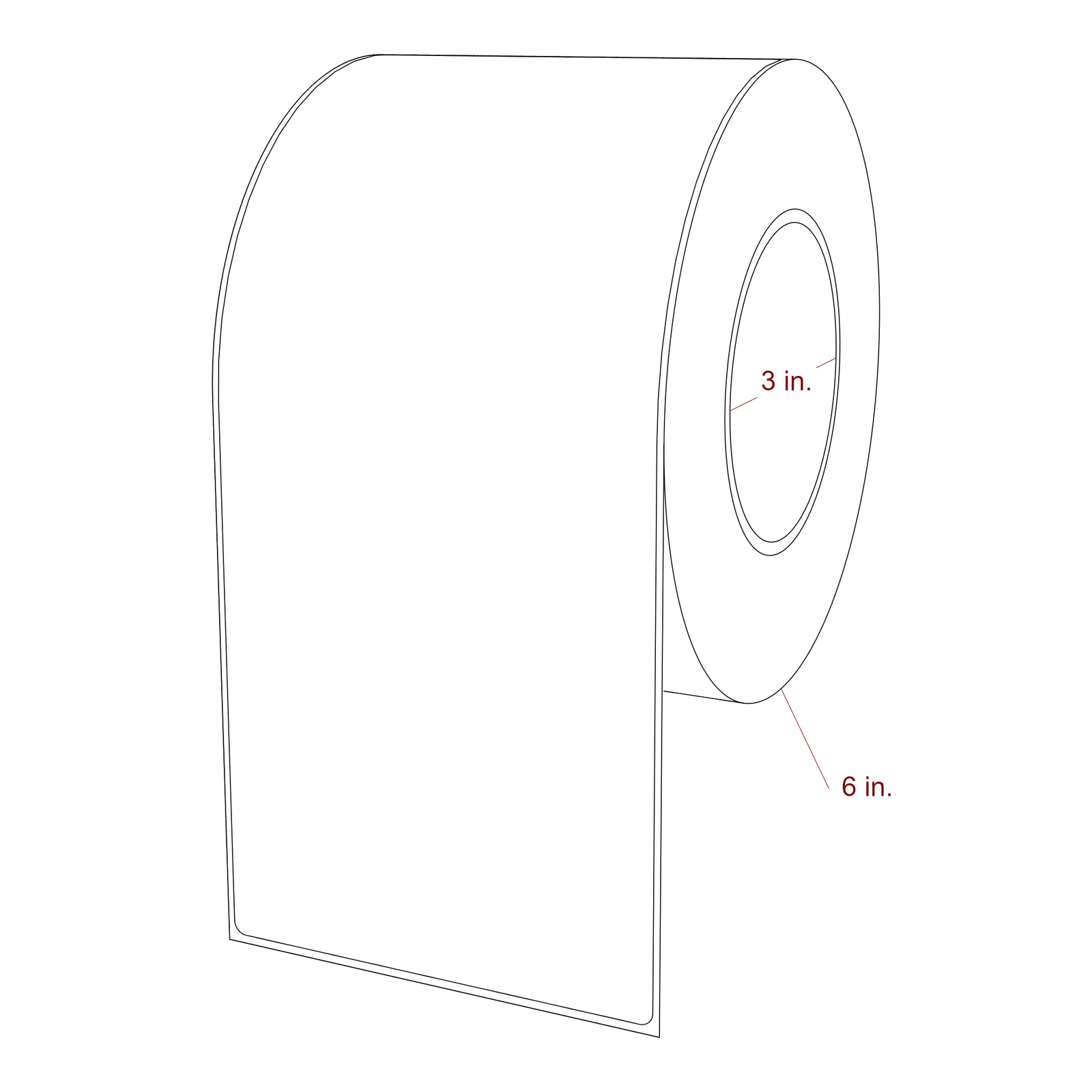 4.25 Inch x 9.75 Inch Rectangle Inkjet Label Roll - 3 Inch Core - 6 Inch Roll OD - 3D Perspective