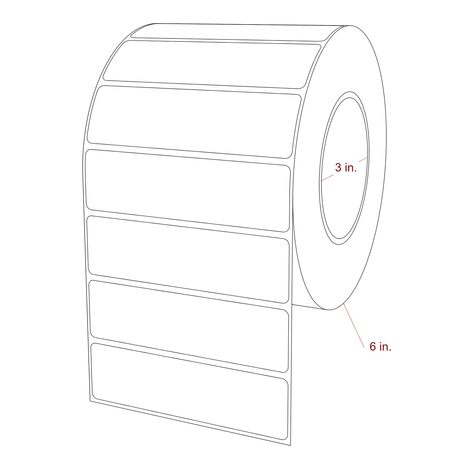 4.5 Inch x 1.25 Inch Rectangle Inkjet Label Roll - 3 Inch Core - 6 Inch Roll OD - 3D Perspective