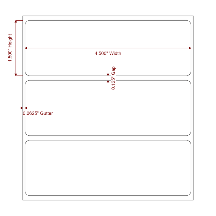 4.5 Inch x 1.5 Inch Rectangle Inkjet Label Roll - 2D Drawing