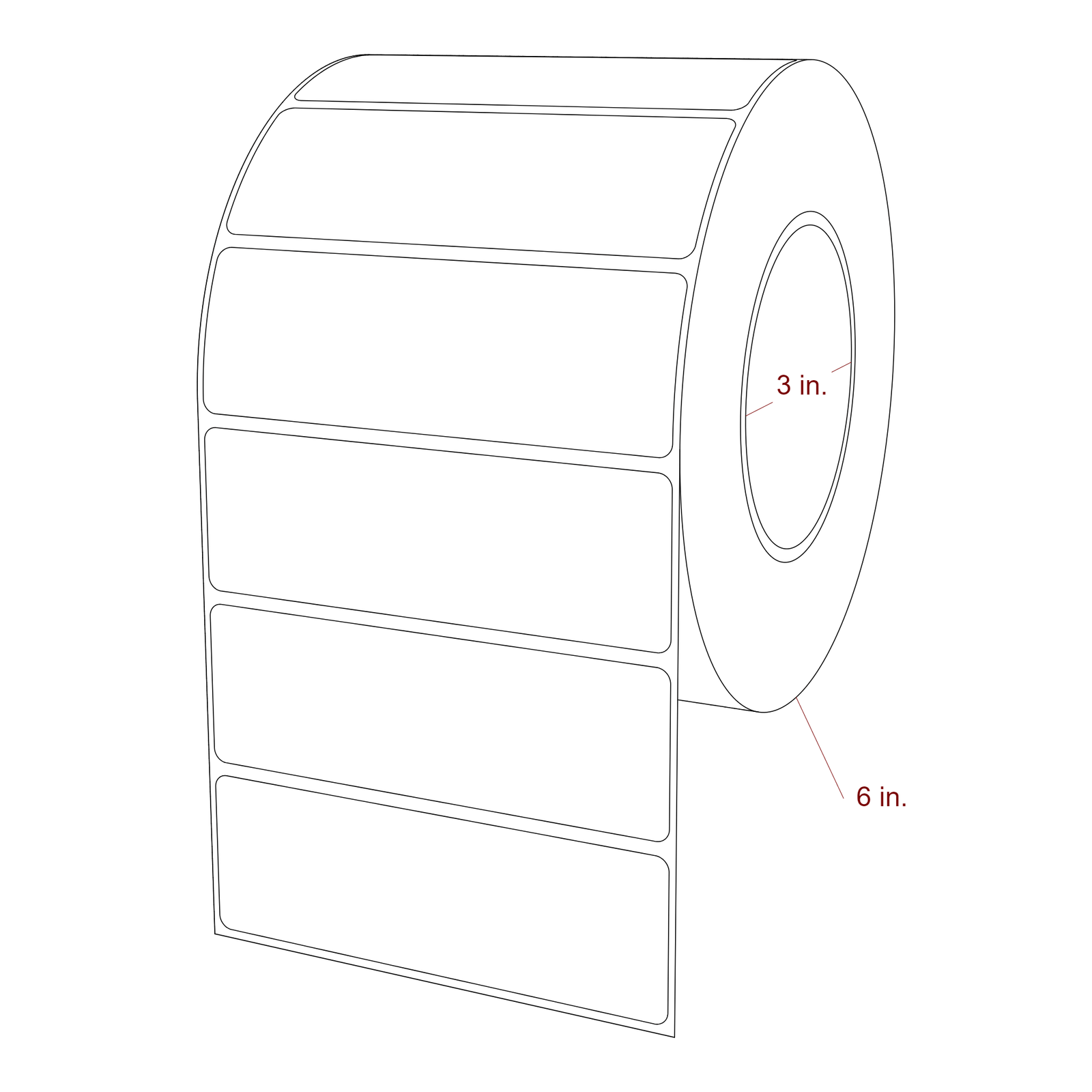 4.5 Inch x 1.5 Inch Rectangle Inkjet Label Roll - 3 Inch Core - 6 Inch Roll OD - 3D Perspective