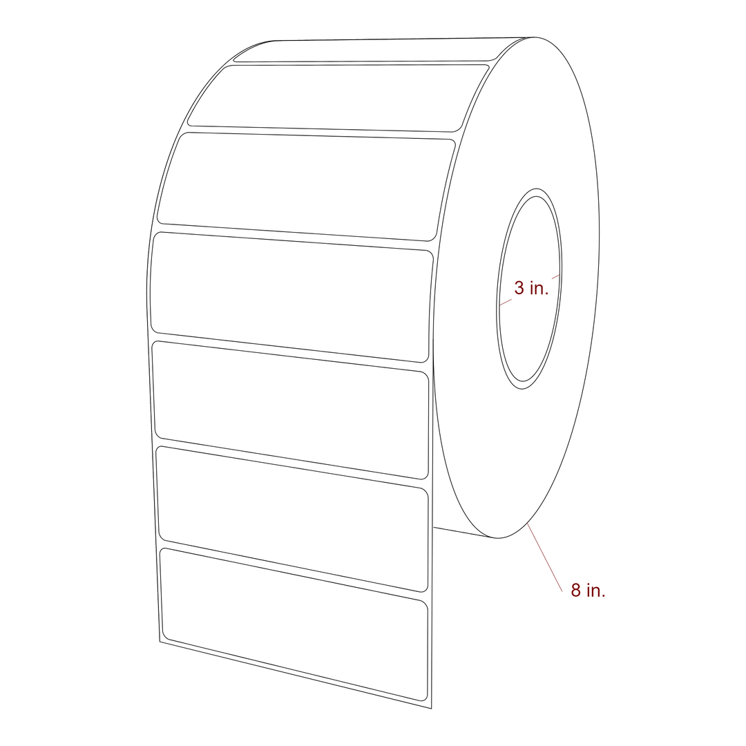 4.5 Inch x 1.5 Inch Rectangle Inkjet Label Roll - 3 Inch Core - 8 Inch Roll OD - 3D Perspective