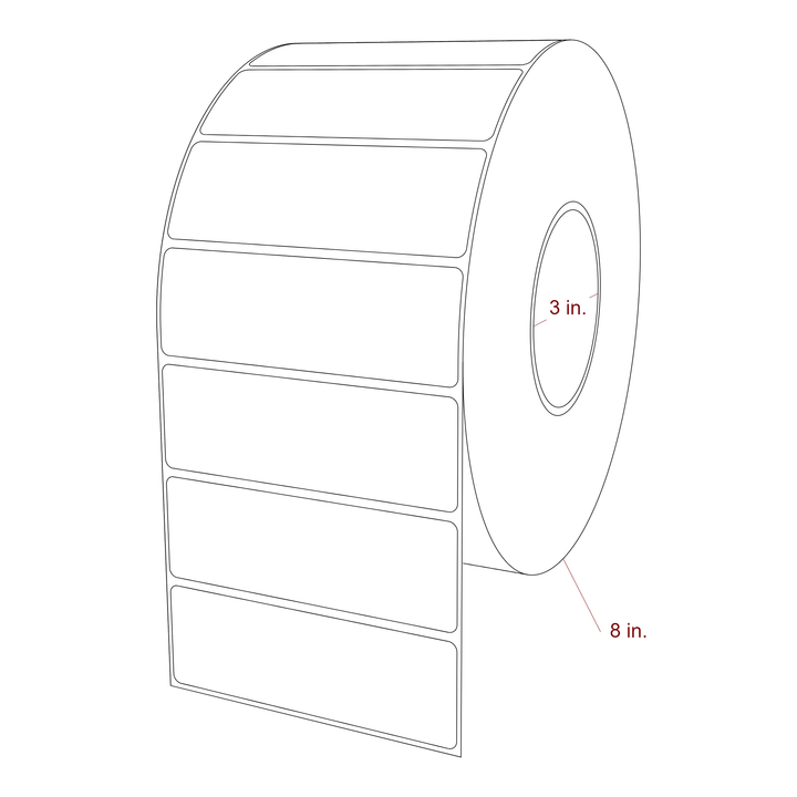 4.5 Inch x 1.5 Inch Rectangle Inkjet Label Roll - 3 Inch Core - 8 Inch Roll OD - 3D Perspective