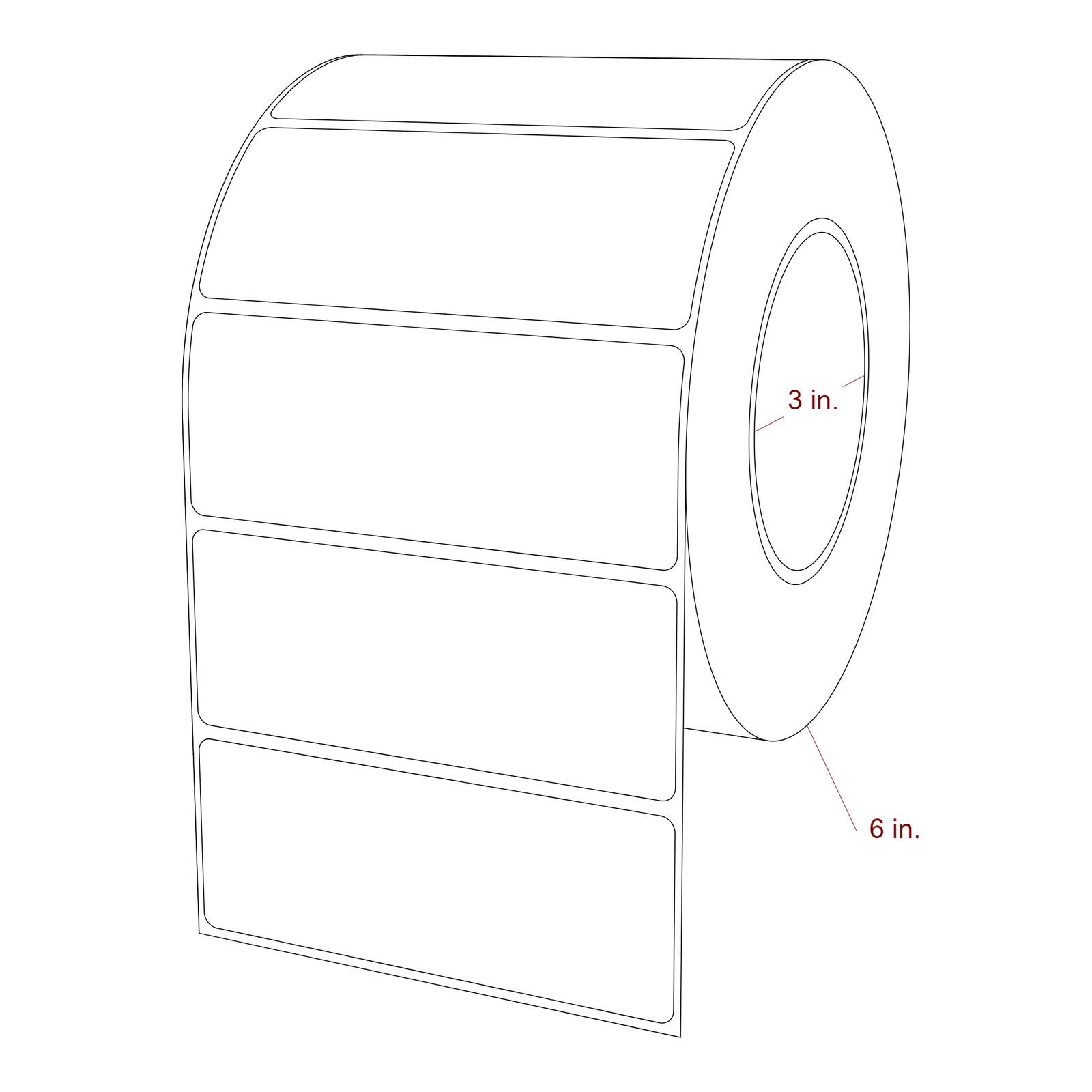 4.5 Inch x 1.75 Inch Rectangle Inkjet Label Roll - 3 Inch Core - 6 Inch Roll OD - 3D Perspective