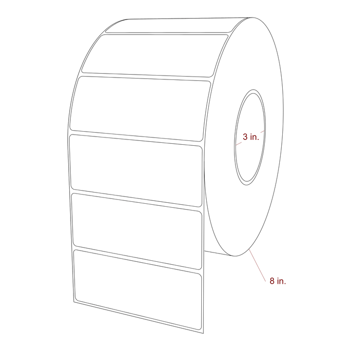 4.5 Inch x 1.75 Inch Rectangle Inkjet Label Roll - 3 Inch Core - 8 Inch Roll OD - 3D Perspective