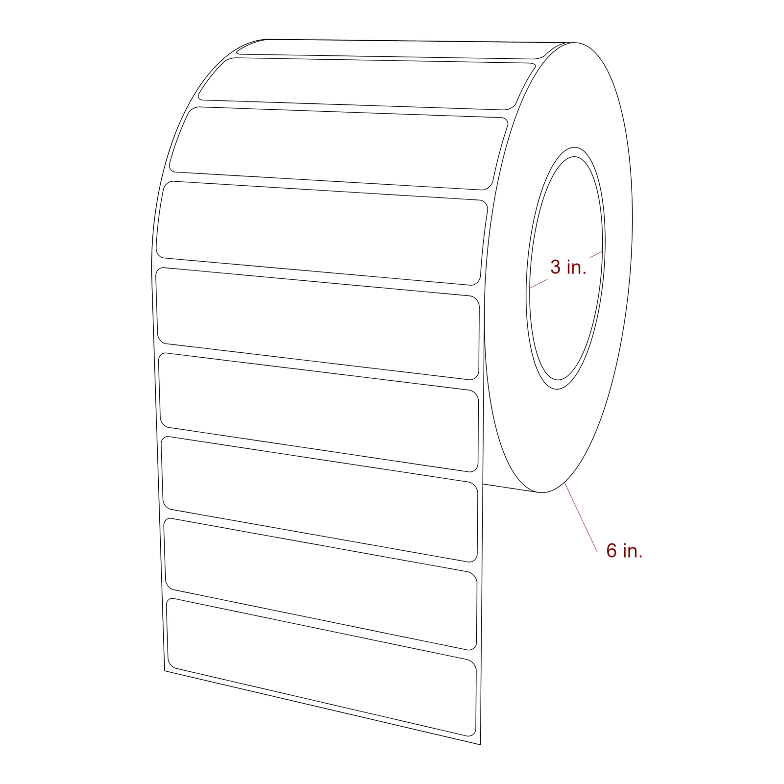 4.5 Inch x 1 Inch Rectangle Inkjet Label Roll - 3 Inch Core - 6 Inch Roll OD - 3D Perspective