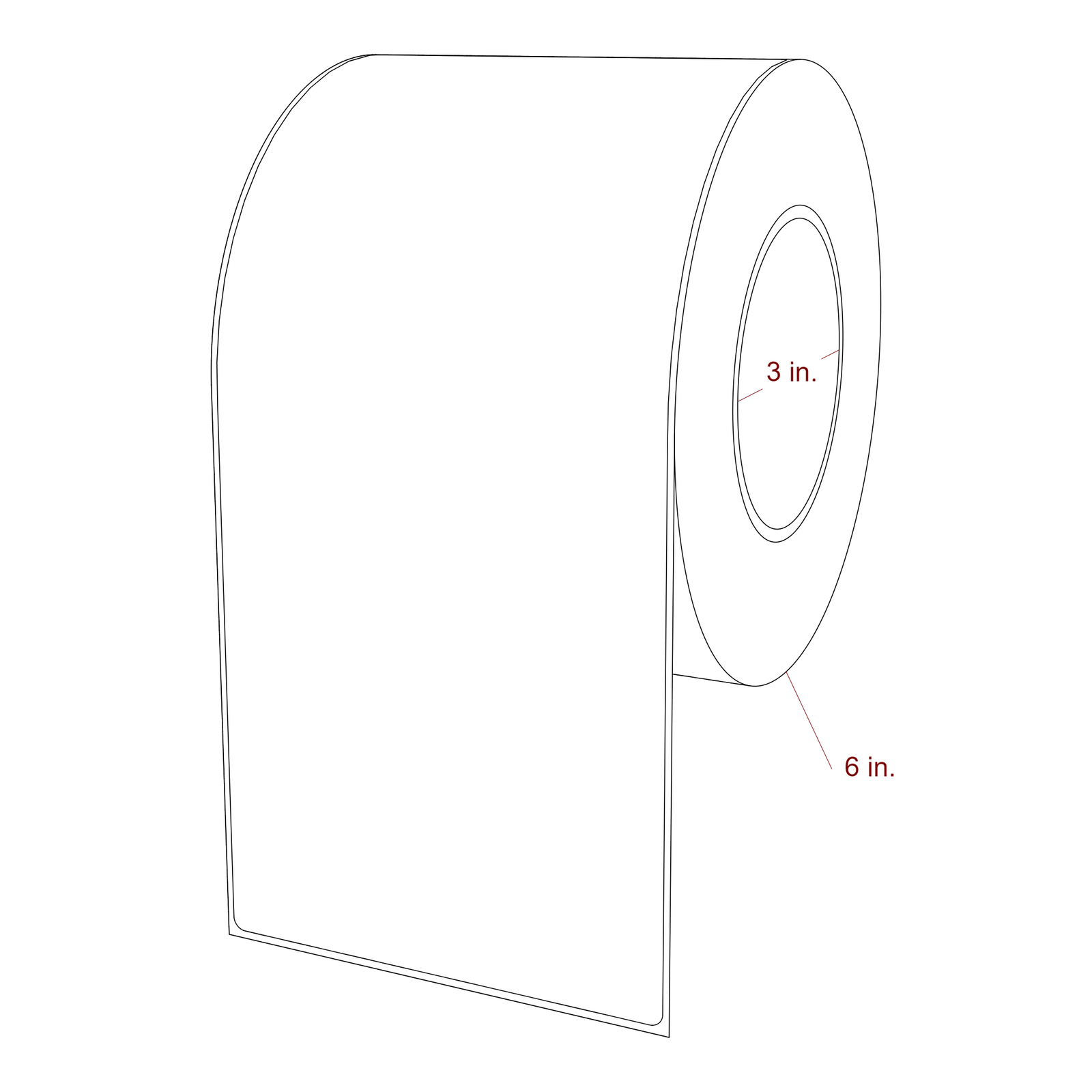 4.5 Inch x 10 Inch Rectangle Inkjet Label Roll - 3 Inch Core - 6 Inch Roll OD - 3D Perspective