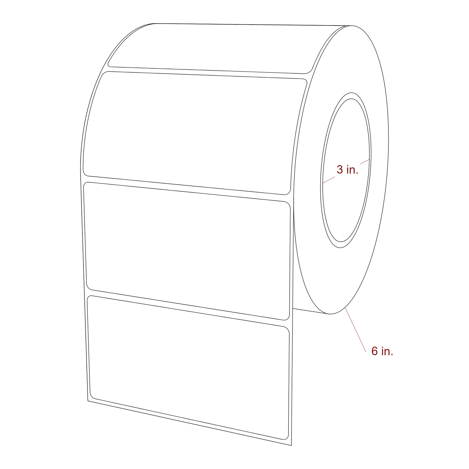 4.5 Inch x 2.25 Inch Rectangle Inkjet Label Roll - 3 Inch Core - 6 Inch Roll OD - 3D Perspective