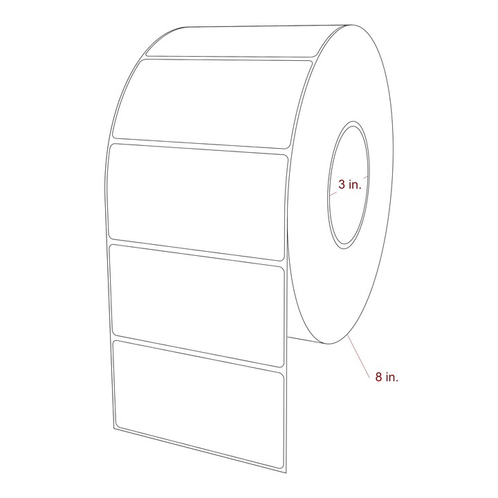 4.5 Inch x 2.25 Inch Rectangle Inkjet Label Roll - 3 Inch Core - 8 Inch Roll OD - 3D Perspective