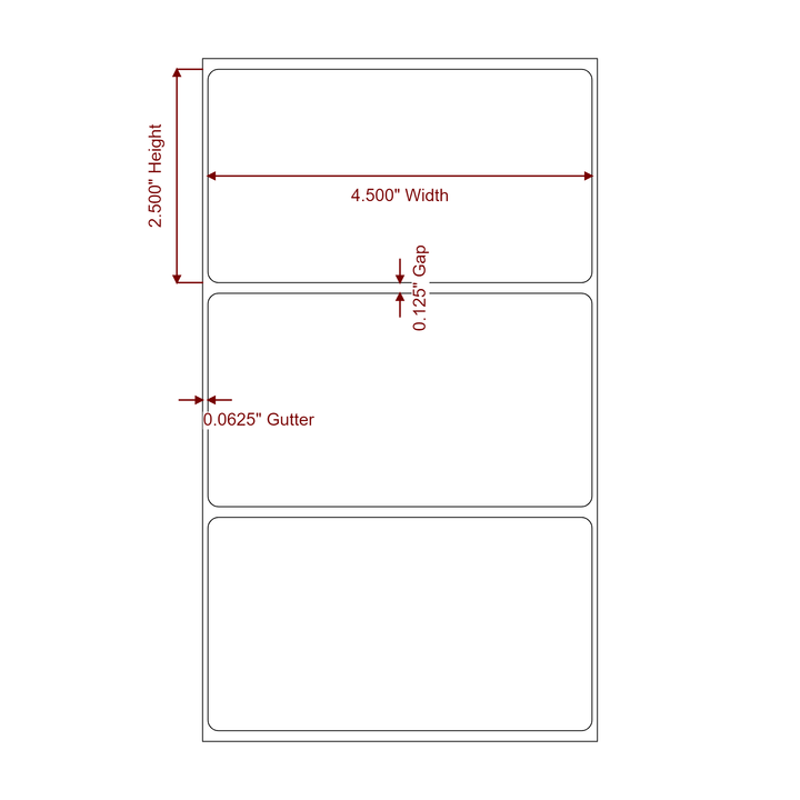 4.5 Inch x 2.5 Inch Rectangle Inkjet Label Roll - 2D Drawing