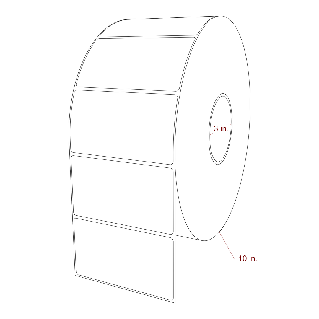 4.5 Inch x 2.5 Inch Rectangle Inkjet Label Roll - 3 Inch Core - 10 Inch Roll OD - 3D Perspective