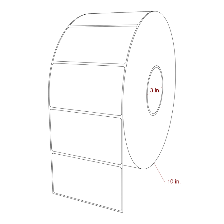 4.5 Inch x 2.5 Inch Rectangle Inkjet Label Roll - 3 Inch Core - 10 Inch Roll OD - 3D Perspective